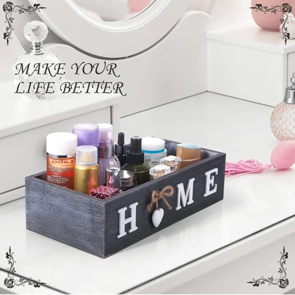 Toilet Paper Storage Box Bathroom Wood Tank with Home Sign Rustic